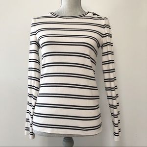 Massimo Dutti striped knit top high mock Breton classic style cream black